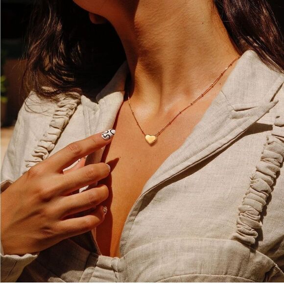 Gold 14k Gold Plated Beaded Heart Pendant Necklace - Picture 2 of 3